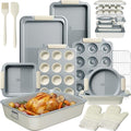 Kikcoin 25 PCS Stackable Baking Pans Set, Non-stick Bakeware Sets with Silicone Handles, 450°F Oven Safe Cookie Sheets for Baking, Easy Release Heavy-duty Baking Sheets Non Stick, Cream