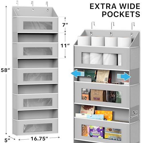 Simple Houseware Large Heavy Duty Over the Door Organizer with 5 Clear Window Pockets, 45 lbs Capacity for Pantry, Closet, Bathroom, Gray