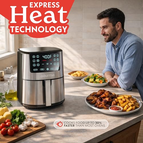 Gourmia 4-Qt Digital Air Fryer with Guided Cooking, Easy Clean, Stainless Steel