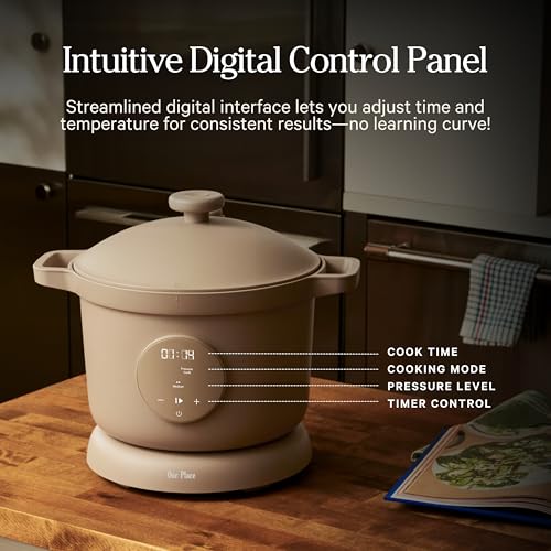 Our Place Dream Cooker | 6 Qt Ceramic Nonstick Multicooker & Pressure Cooker with Touchscreen Controls & Auto Steam Release | 4 Modes: Pressure Cook, Sauté/Sear, Slow Cook & Warm | Steam