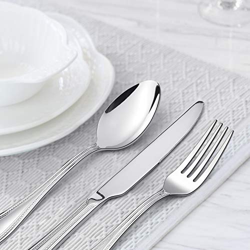 HaWare Silverware Set, 60-Piece Pearled Edge Stainless Steel Flatware for 12, Beading Tableware Cutlery Utensil for Home, Mirror Polished, Dishwasher Safe
