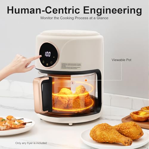 Tiozuiu 8-in-1 Glass Air Fryer, 4.5Qt Capacity Non Toxic Air Fryer, 360° Viewable Bowl, Touchscreen Display, Precise Temperature(175°F - 400°F), 1200W Oil Cooking Dishwasher Safe Glass Pot - White