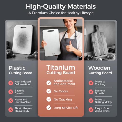 Titanium Cutting Board Set of 3, 100% Pure Titanium Cutting Boards for Kitchen, Non-Toxic, Double-Sided Chopping Boards for Raw & Cooked Food, Handles Included, Dishwasher Safe(M+L+XL)