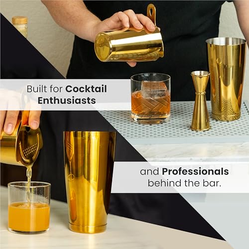 A Bar Above Professional Boston Shakers Set 18 oz Weighted and Unweighted Stainless Steel Cocktail Shaker Set for Bartenders, Premium 304 Steel Bar Shaker, Essential Bartending Tools for Mixing Drinks
