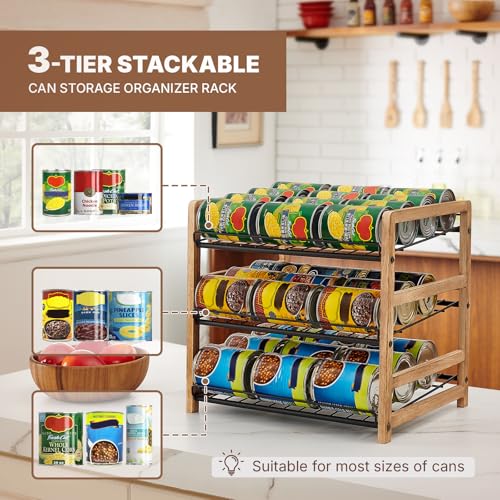 DGWJSU Can Organizer for Pantry 3-Tier, Can Storage Organizer Pantry, Soda Can Organizer, Holds up to 36 Cans Holders for Pantry, Cabinet, Countertop, Carbonized Brown