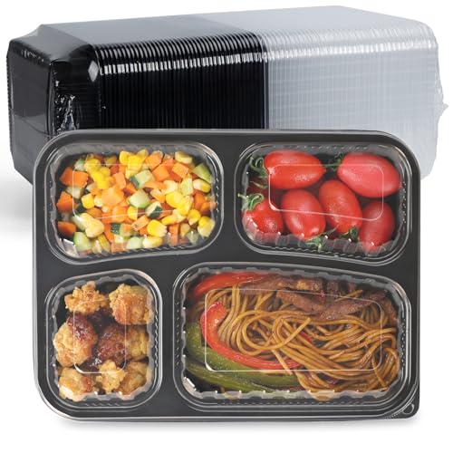 LEOBOX 40 Pack 34oz 4-Compartment Bento Box - Shrink-Wrapped No Pre-Wash