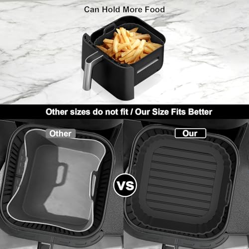 PINTAUR Square Silicone Air Fryer Liners 2 Pack, Compatible with Ninja AF141 181, 8.5 Inch Air Fryer Liners for COSORI 5-6.5 QT, Reusable Silicone Basket, Air Fryer Accessories