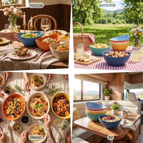 Homienly 60oz Wheat Straw Bowls Set of 6 Salad Bowls Large Popcorn Bowl Unbreakable Serving Bowls Microwave & Dishwasher Safe Bowl Set Centerpiece Bowls for Kitchen, Party, Decor, Camping (Multi)