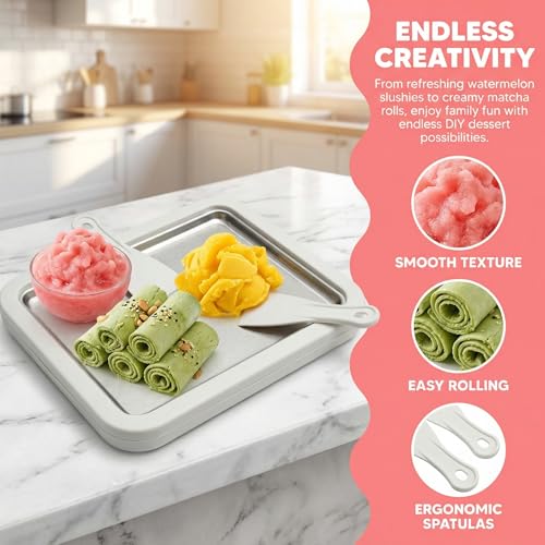 Instant Ice Cream Maker, Rolled Ice Cream Maker, Soft Serve Ice Cream Maker – Perfect for Ice Cream, Frozen Yogurt & More! Food-Grade Stainless Steel Ice Cream Roll Machine for Home Use (White)