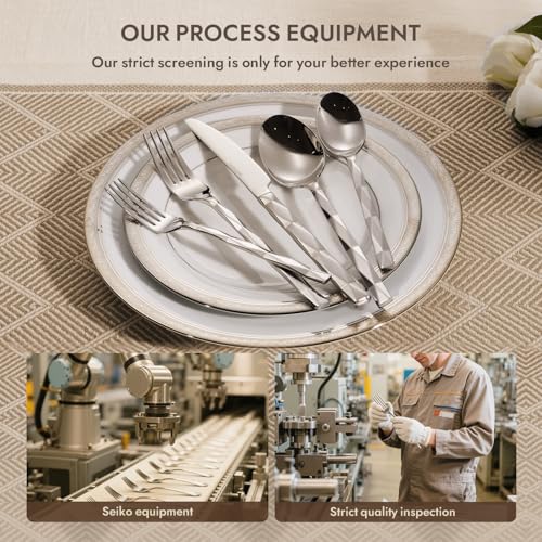 KINGSTONE Silverware Set, Luxury 40 Piece Flatware Set for 8, 18/10 Stainless Steel Cutlery Set with Diamond Cut Pattern for Kitchen, Home, Wedding, Party, Mirror Polished and Dishwasher Safe