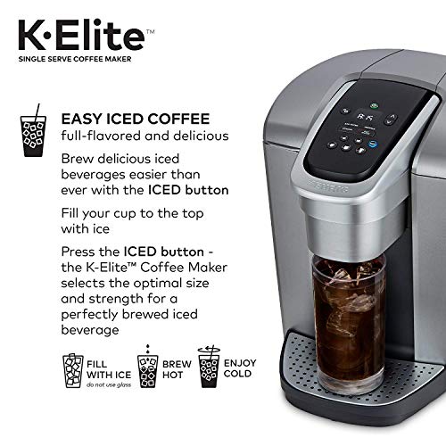 Keurig C K-Elite Maker, Single Serve K-Cup Pod Brewer, with Iced Coffee Capability, Extra Included, 75oz, Brushed Silver Plus Filter Bundle