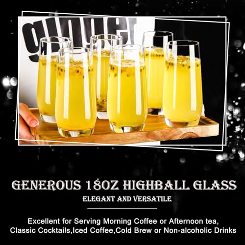 Ufrount Highball Glasses Set of 4,Tall Drinking Glasses 18oz,Clear Cocktail Glass Cup Water Glasses Mojito Glassware for Juice,Beverage,Restaurant