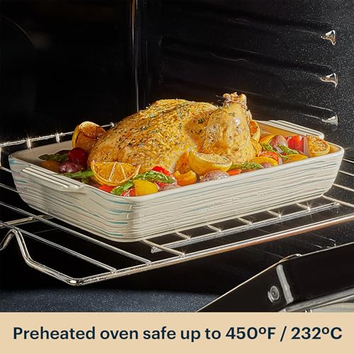Pyrex 3-Piece Ceramic Bakeware Set, Nonstick Casserole Dish with Handles, Lasagna Oven Pans, Bakers, For Baking, Roasting, Steaming, Rectangular