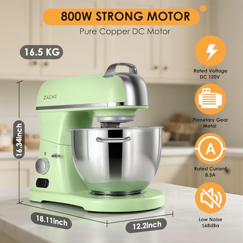 ZACME 8.4QT Commercial Stand Mixer 800W with Aluminum Die Casting Meets the Standard of NSF/ANSI 8-2023, Mixers Kitchen Electric Stand Mixer with Stainless Steel 8L Bowl, Dough Hook, Whisk and Beater