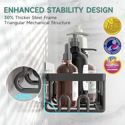 Veken Shower Caddy 6-Pack, Advanced Rustproof Design, No Drilling Adhesive Shelves, Rack with Soap Holder, Large Capacity Bathroom Organizers and Storage, Wall-Mounted Kitchen & Home Decor