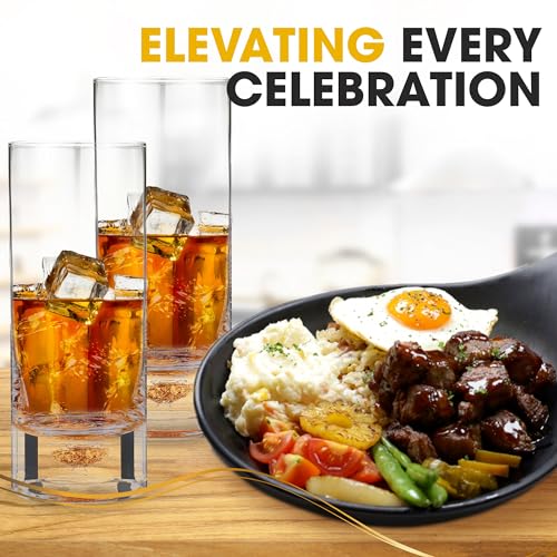 BERKWARE Luxurious Highball Glasses - Elegant Cocktail Glasses & Tom Collins Glasses with Gold Flake Design, 8.5oz (Set of 2)