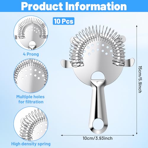 20 Pcs Stainless Steel Cocktail Strainer Bar Tool Set, 5 Pcs Hawthorne Strainer With Coil Spring & 5 Pcs 8CM Fine Mesh Cone Strainer For Bartender, Juice, Tea, Coffee, Home Bar Or Commercial Use