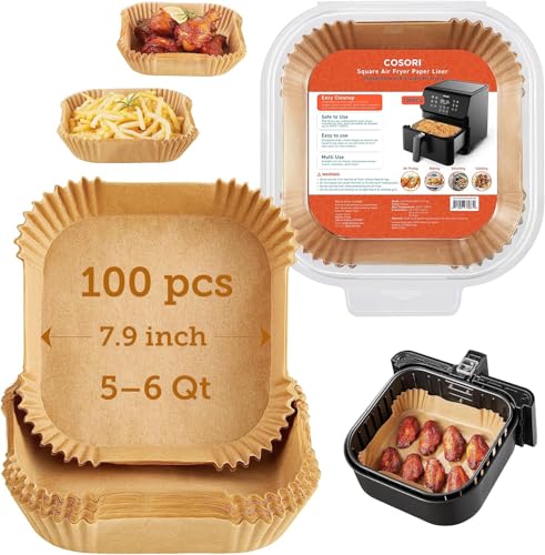 Cosori Air Fryer Liners, 100 PCS, 6.5", Square, Fits 3-5Qt Air Fryers