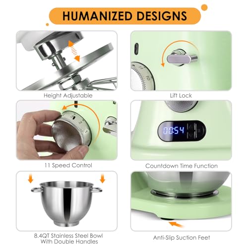 ZACME 8.4QT Commercial Stand Mixer 800W with Aluminum Die Casting Meets the Standard of NSF/ANSI 8-2023, Mixers Kitchen Electric Stand Mixer with Stainless Steel 8L Bowl, Dough Hook, Whisk and Beater