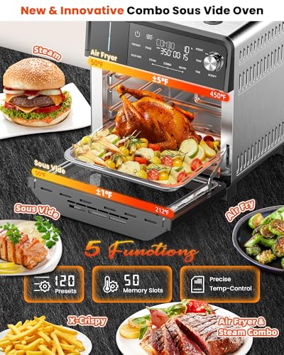 Nuwave Combi Steam Oven, Non-Toxic Stainless Steel Multi-Cooker with Air Fry, Sous Vide, Toast & More, 50-450°F Precision, 120 Presets, Moisture Control, Programmable, Easy to Clean, 16 quarts