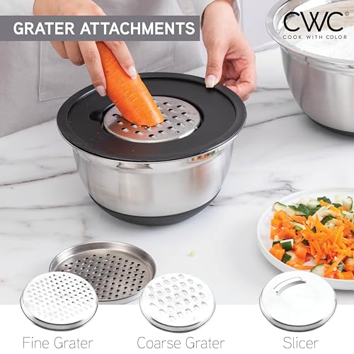 COOK WITH COLOR Stainless Steel Mixing Bowls Set with Lids - Nesting Bowls with Non-Slip Bottom, Silver, 14 Pieces