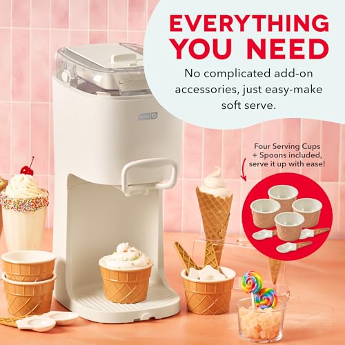 Dash Soft Serve Ice Cream Maker | Frozen Yogurt, Sorbet, and Gelato - Countertop Ice Cream Machine for Home with Freezer Bowl, Ingredient Chute, & Dispensing Lever - Includes 4 Serving Bowls & Spoons