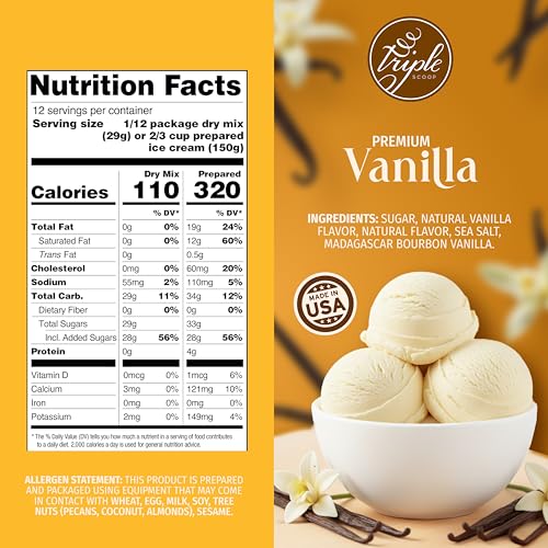 Triple Scoop - Premium Ice Cream Mix For Ice Cream Maker. Simple, Easy, Delicious. From Gourmet Mix To Maker in 5 Minutes, Makes 2 Creamy Qrts, Made in USA (1 Pack) (Vanilla)