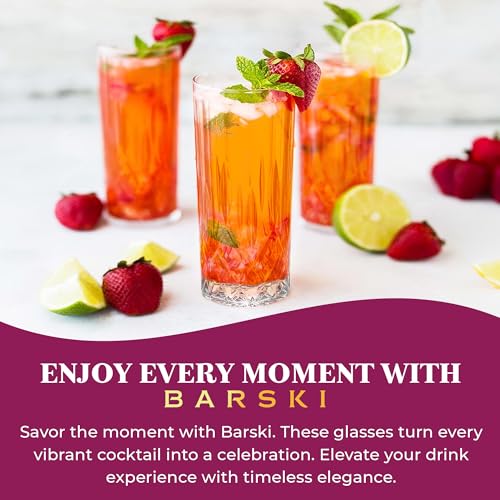 Barski Highball Glass - Drinking Glasses - Set of 4 - Hiball Tumblers - Glass Crystal Tumbler - for Water, Juice, Beer, Mixed Cocktails, Mojito Glass, Tom Collins Bar Glassware, 13 oz, Made in Europe