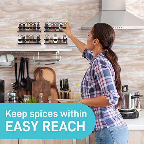 Spice Rack Wall Mounted 4 Tier – Space-Saving Kitchen Spice Organizer for Seasonings – Screw or Adhesive Hanging – Wall Mount Hanging Spice Rack for Wall, Cabinet, Pantry Door 2.5x 2.5x11.5 in