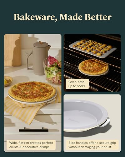 Caraway Pie Pan - 9” Non-Stick Ceramic Baking Pan with Handles - Oven Safe up to 550ºF - Non-Toxic, PTFE & PFOA Free - Cream