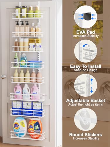 Delamu 9 Tier Over The Door Pantry Organizer, Pantry Organization and Storage, Hanging Spice Rack for Pantry Door Organizer, Metal Pantry Door Shelves for Kitchen Bathroom Laundry Room,15.3" White