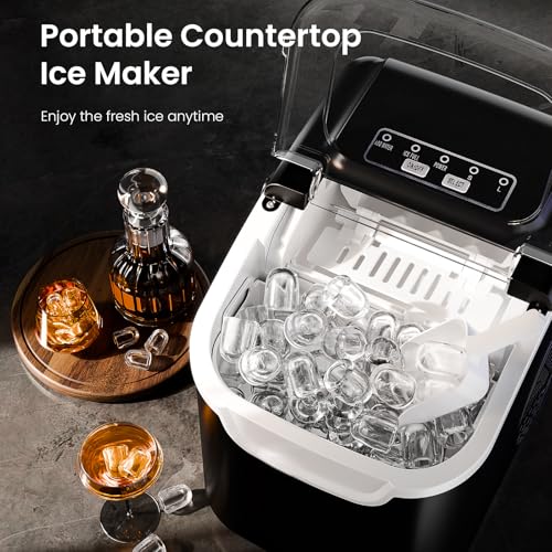 Antarctic Star Countertop Ice Maker Portable Ice Machine with Handle,Self-Cleaning Ice Makers, 26Lbs/24H, 8 Ice Cubes Ready in 6 Mins for Home Kitchen Bar Party (Grey)