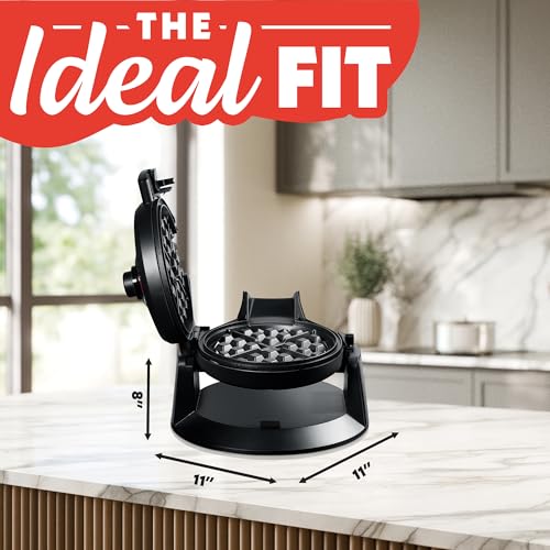 Gourmia Dual Pour Waffle Maker - Belgian Waffle Maker with Mess Free Spout, NonStick Plates, Cool Touch Handle, Compact Upright Storage, Safety Latch, Black