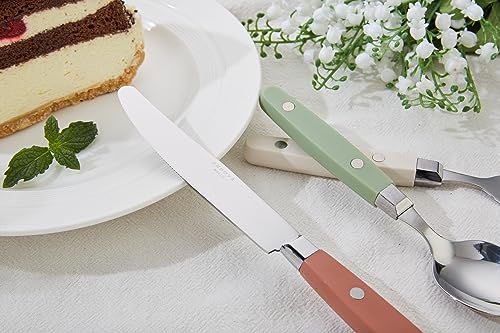 ANNOVA Silverware Set, Retro/Rivet Colorful Stainless Steel Tableware Kitchen Flatware Set Utensils, Includes Dinner Knives, Forks, Spoons, Salad Forks & Dessert Spoons (Morandi Mix, 20 Pieces)