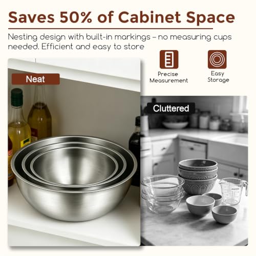 Gronivex 304 Stainless Steel Mixing Bowls, 3-Piece (1.5, 2.2 & 3.4 Qt)