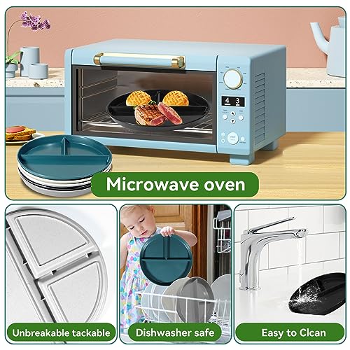WAYGYMBBD Portion Control Plate For Adults 9 Inch 5Pcs, Round Divided Plates for Adults, 3 Compartment Plates With Dividers，Microwave And Dishwasher Safe