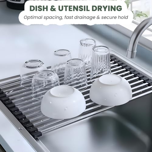 Roll Up Dish Drying Rack Over the Sink 304 Stainless Steel Kitchen Drainer