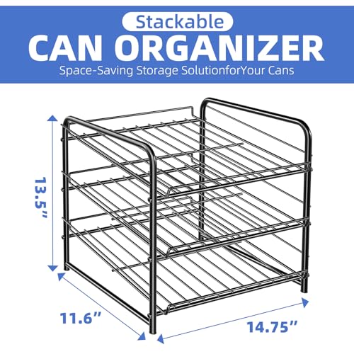 Simple Trending Can Rack Organizer, Stackable Can Storage Dispenser Holds up to 36 Cans for Kitchen Cabinet or Pantry, Black