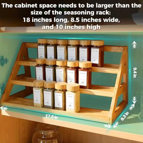 MNADSFKJ Spice Rack, Spice Organizer -3 Tier Bamboo Spice Racks, Solution for Spice Storage in Kitchens, Countertops，Storage Rooms and Other Places