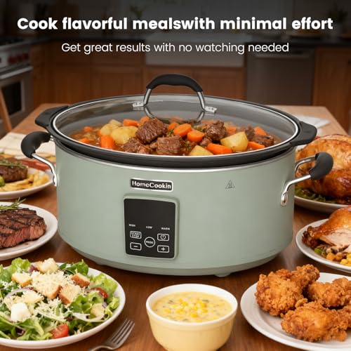 HOMECOOKIN Slow Cooker, Extra Large 10 Quart Programmable Slow Cookers with Timer, Dishwasher Safe Glass Lid & Crock, Kitchen Appliance for Families and Gatherings, Olive