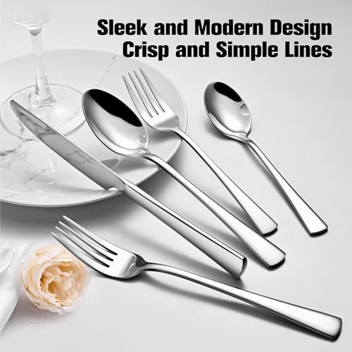 KINGSTONE Silverware Set for 8, 40-Piece Forged 18/10 Stainless Steel Flatware Set, Mirror Finish Cutlery Set Dishwasher Safe for Home, Restaurant, Wedding, Party