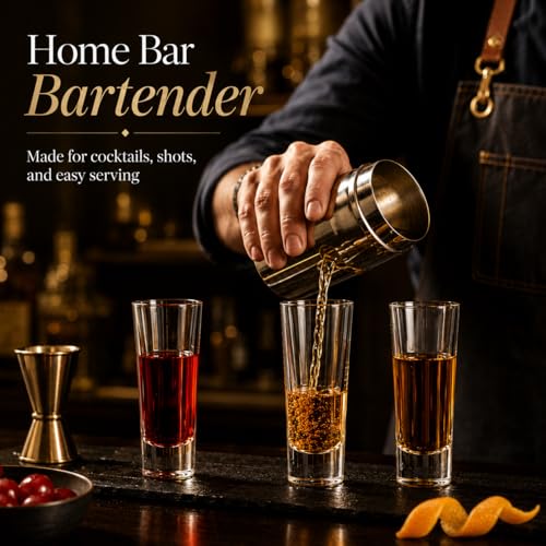 TAOUNOA 2 OZ Tall Shot Glasses 18 Pack - 3.9 Inch Clear Shot Cups for Whiskey, Tequila, Vodka, Espresso - Durable Glass Shot Glasses for Home, Bars & Parties