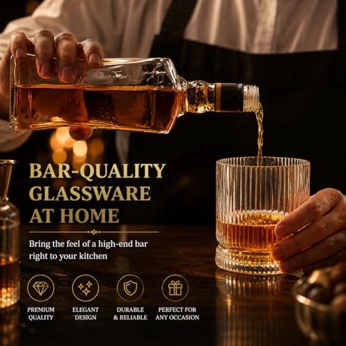 VUNDO Vintage Whiskey Glasses Set of 4, 12 oz Crystal, Luxury Gift Box