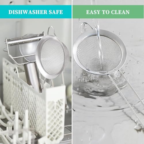 3.35 Inch Silver Fine Mesh Strainer, Stainless Steel Metal Handheld Small Mini Sieve Strainer, Kitchen Food Strainer with Handle for Cocktail, Tea, Coffee and Juice