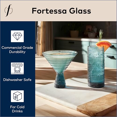 Fortessa Jupiter Beaded Hobnail Glass, 11.5 Ounce Martini (Set of 4), Cornflower Blue
