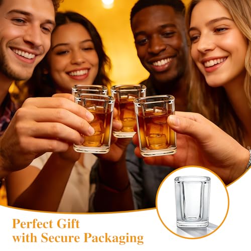 Flrolove 48 Pack Shot Glasses Bulk, 2.2 oz Clear Heavy Base Shot Glass, Whiskey Shot Glasses for Christmas Gift, Mini Square Shot Glass Set for Tequila, Vodka, Spirits & Liquors, Cocktail, Whiskey