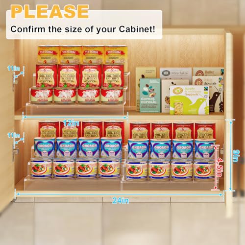 Adjustable Acrylic Can Rack Organizer for Pantry, 3 Tier Expandable Canned Storage Holder, Soda Can Dispenser Shelf Holds Up to 24 Cans, Clear Canned Display for Cabinet & Countertop (Patent Pending)