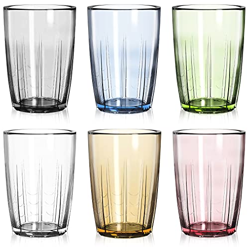 ZEAYEA Set of 6 Acrylic Drinking Cups, 14 oz Unbreakable Water Tumbler, Reusable Plastic Drinking Glasses, Stackable Beverage Tumbler for Juice, Lemonade, Ice Coffee, BPA-free, Dishwasher Safe