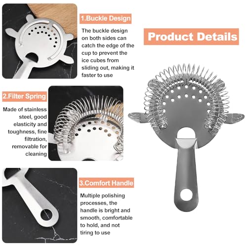 Wozoohyi 2Pcs Cocktail Strainer,4-Prong Stainless Steel Cocktail Strainer for Drinks,Bar Strainer for Bartending,Drink Strainer for Bartenders and Mixologists with High Density Spring (A-Silver2pcs)