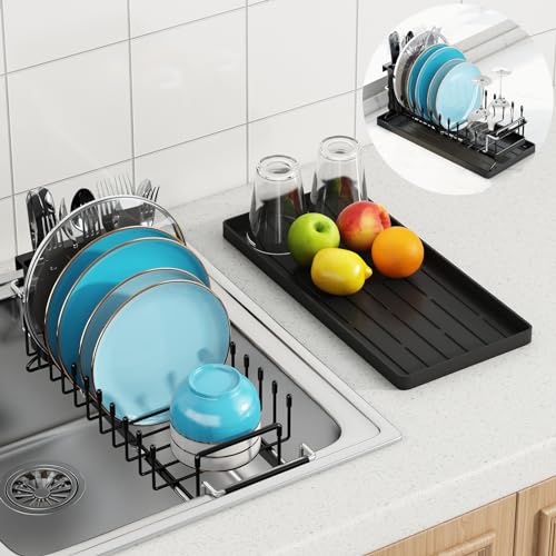 ANTOPY Sink Dish Drying Rack, Expandable Small Dish Rack Over Sinks with Silicone Drying